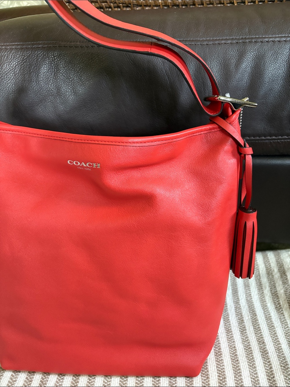 Coach Red Leather Shoulder Hobo with Tassel Charm